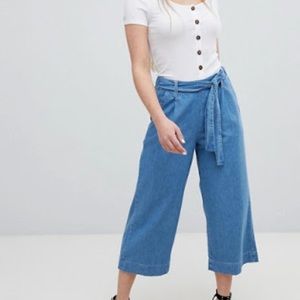 ASOS New Look Denim Tie Waist Culottes Size USA 0